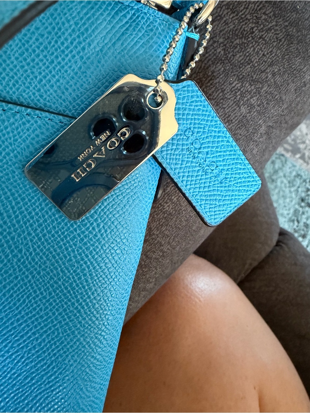 COACH Pebbled Leather Crossbody in Turquoise Blue - Picture 5 of 13